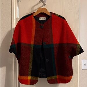 Red & Orange Fall Plaid Wool Cape